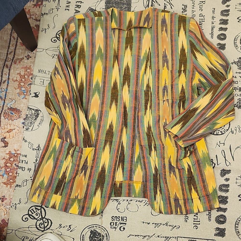 Multicolor Ikat Pattern Women's Jacket Long Sleeve Yellow Brown Blue Green Red - Picture 1 of 7